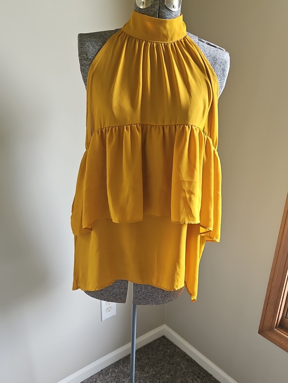 Sweet Pea For New York & Company Halter Tiered Sleeveless Mustard Yellow Blouse